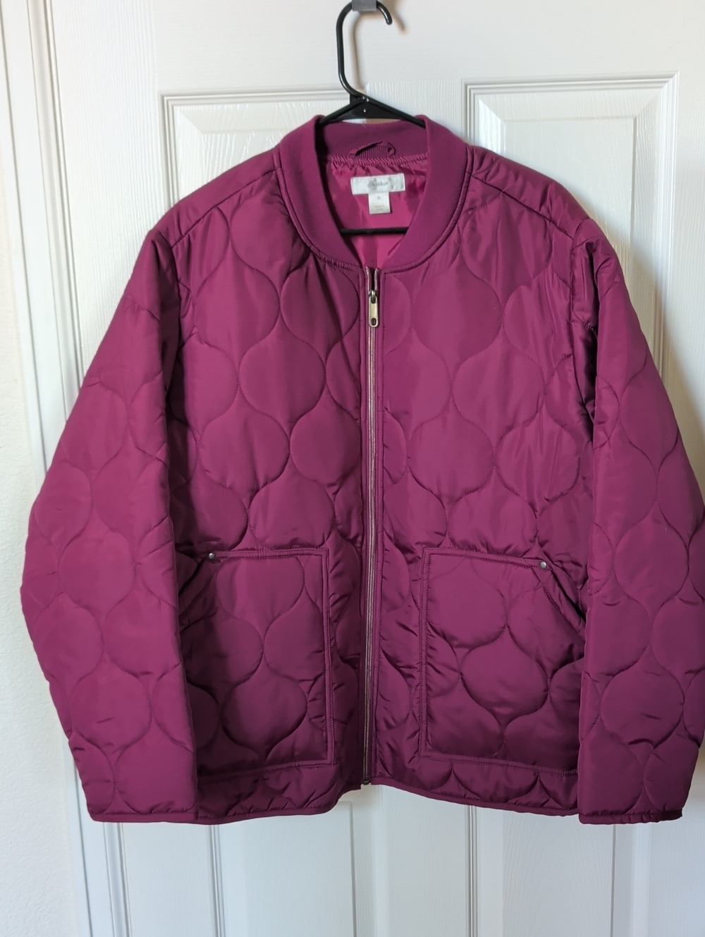 CJ Banks Quilted Bomber Jacket - Raspberry
